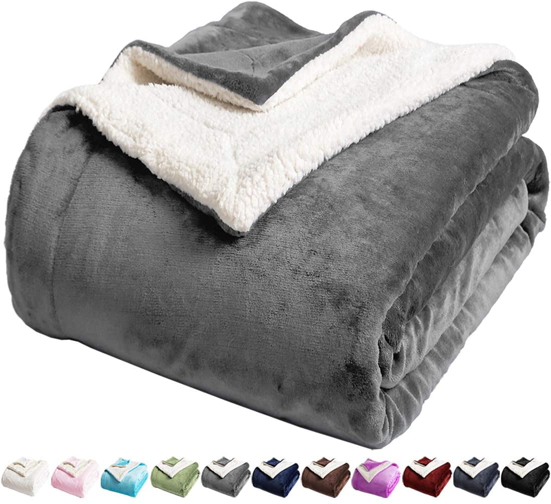 LBRO2M Sherpa Fleece Bed Blanket Queen Size Super Soft Fuzzy Plush Warm