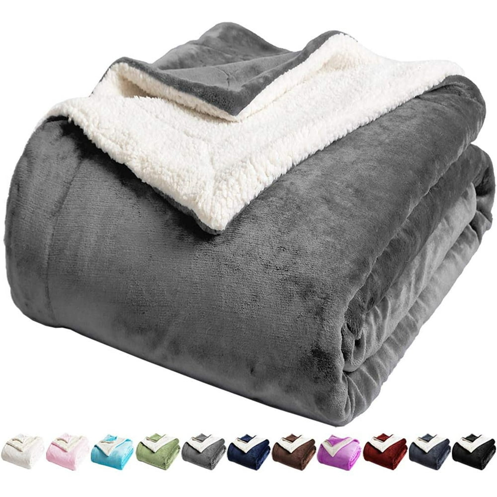 LBRO2M Sherpa Fleece Bed Blanket Queen Size Super Soft Fuzzy Plush Warm