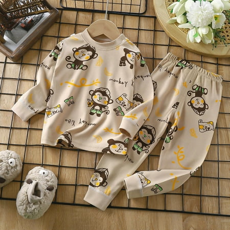 

YYYTop Fall Winter Two Piece Suit Sweatshirt Tops Clothes Fall Clothes for Girl 2024 Toddler Baby Kids Winter Boys Girls Solid Color Cute Print Long Sleeved Home Wear Clothes Suit 2024 Fall Winter Bo