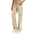 thumbnail image 2 of ManxiVoo Women's Lightweight Cargo Pants Adjustable Waist Straight Leg Athletic Travel Hiking Casual Comfortable Outdoor L Size Beige, 2 of 6