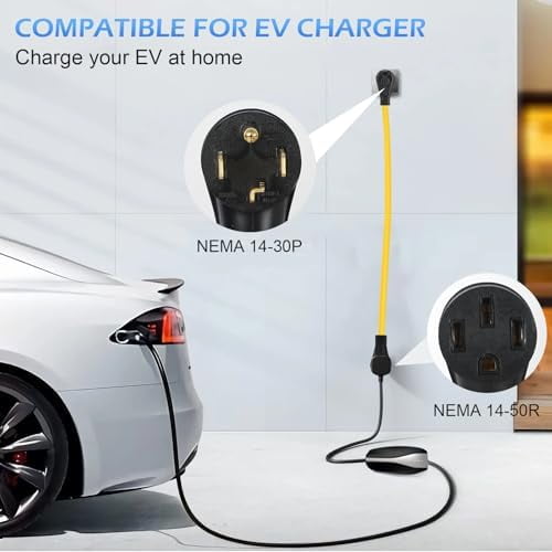10FT NEMA 14-30P to 14-50R EV Charger Adapter Cord, 30 Amp 4 Prong Dryer Male Plug to 50 Amp Female EV Conversion Adapter, for Level 2 or Telsa EV Charging