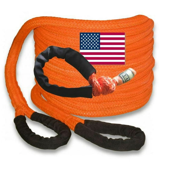 U.S. made 1 inch X 30 ft "Safety Orange" Safe-T-Line® Kinetic Snatch Rope with Soft Shackle (single) - 4X4 VEHICLE RECOVERY)