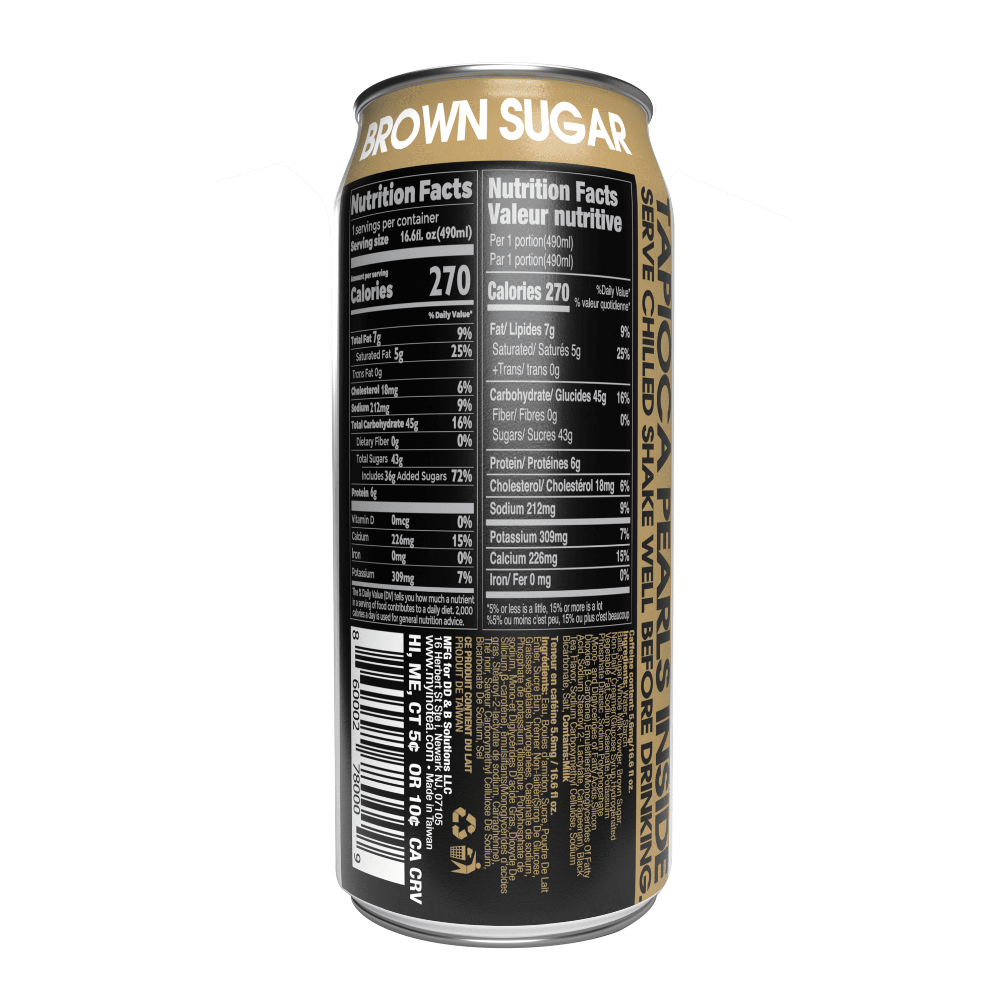 (4 pack) Inotea Taiwanese Brown Sugar Boba Tea Drink, Shelf-Stable, 16.6 oz Can