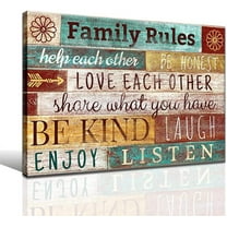 Family Rules Wall Art Canvas Prints for Living Room Inspirational Family Love Art Poster Multicolor Motivational Home Decor Picture Modern Rustic Wall Decor for Dining Room Framed Painting 12"x16"