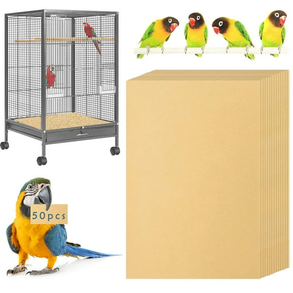 50PCS Gravel Liner Paper for Bird Cage,11x17 in Bird Cage Liner - Gravel Paper Special for Bird Cage in Sea Sand, Parrot Cage Sandpapers Cushion Pad for Birdcage Parrots Cockatiels