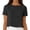 Black, variant on Women's Cotton Linen Tops Round Neck Short Sleeve Solid Reversible Button Loose Casual Blouses Spring Summer