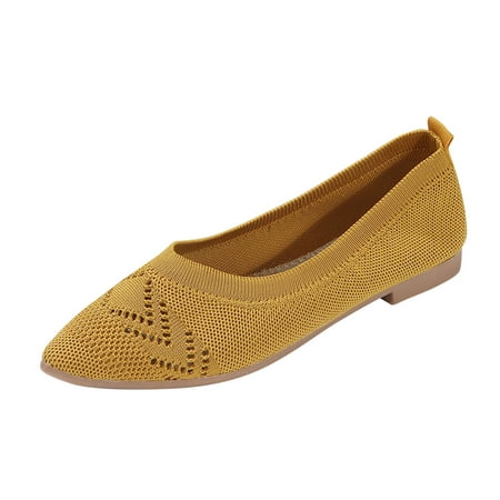 

Vedolay Women Casual Shoes Ladies Fashion Solid Color Breathable Knitting Pointed Shallow Flat Business Casual Shoes For Women(Yellow 8)