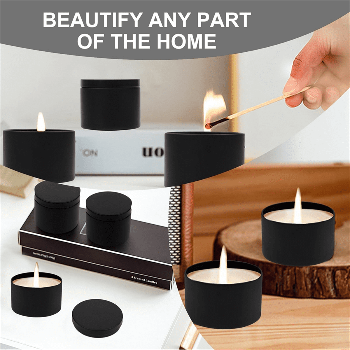 24Pcs Black Candle Tins, 4Oz Empty Candle Tin with Lids for DIY Candles Making, Matte Full Candle Jars for Candle Making