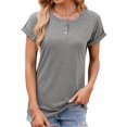 thumbnail image 3 of Nlife Women Square Neck Button-Up Rolled Short Sleeve Henley T-Shirt, 3 of 7
