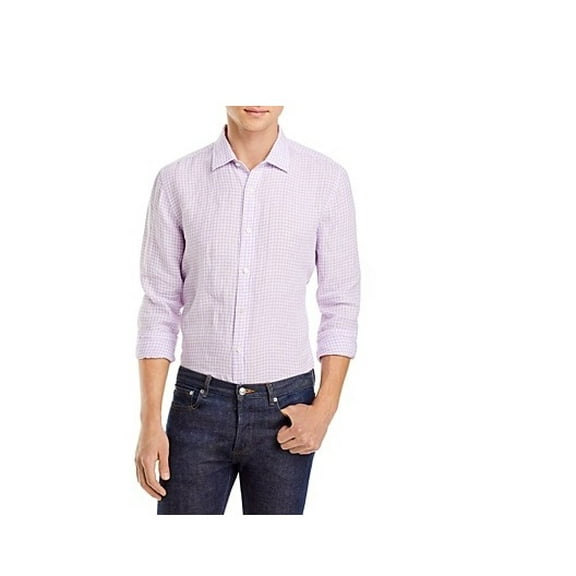 The Men's Store At Major Dept Store Regular Fit Gingham Linen Shirt Orchid-Medium
