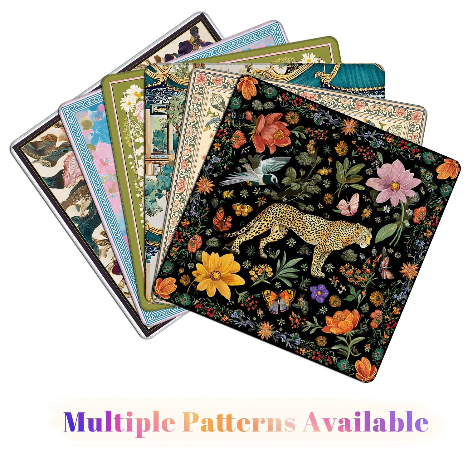 Mahjong Mat 31.5" x 31.5" Floral Wildlife Cheetah Birds Butterfly Vibrant Flowers Black Non-Slip Noise Reduction American Mahjong Tiles Table Cover for Dominoes Poker Card Board Games Gift
