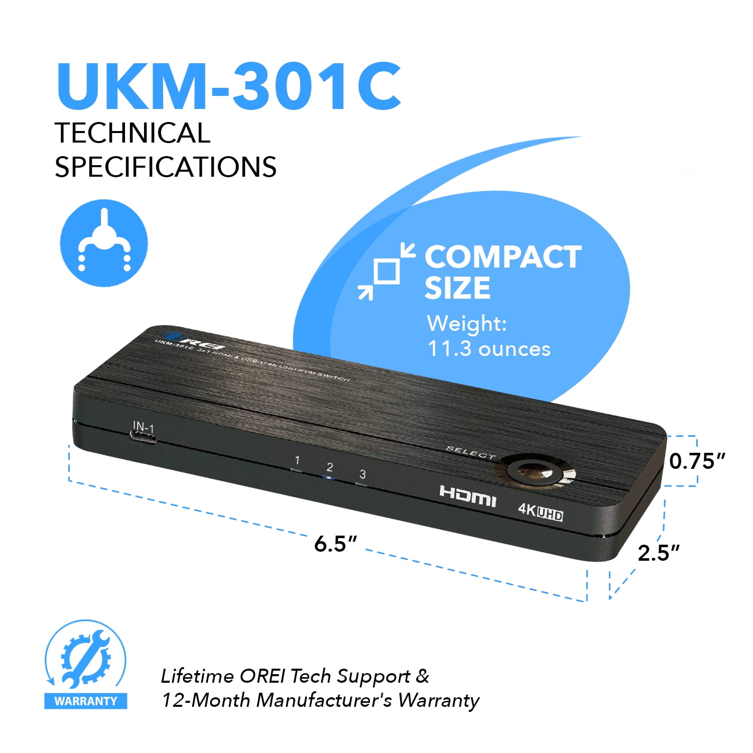 OREI 4K 3 Port 3x1 HDMI KVM Switch for Multiple Devices, Computers, One Display Monitor, UltraHD HDCP 2.0
