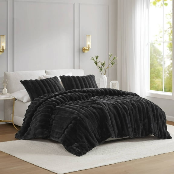 Bedding Sets Ultrasoft Faux Fur Ribbed Comforter Set Full/Queen,Bed Sets