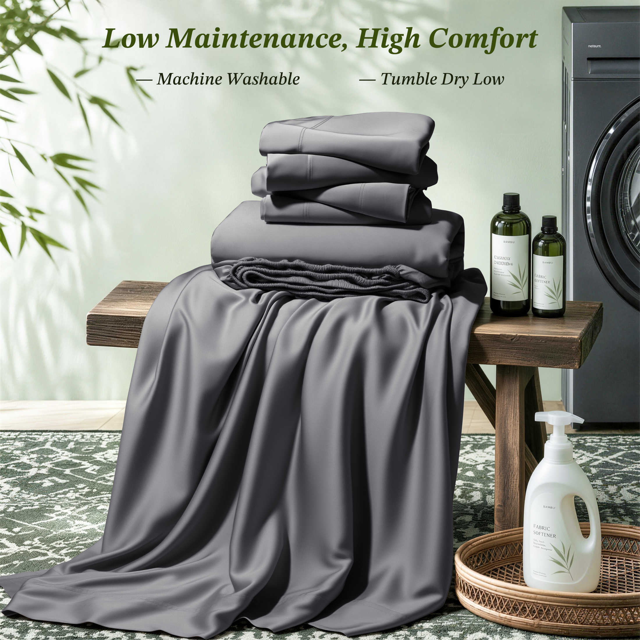 Sonoro Kate 6-Piece Bamboo Queen Sheet Set, Gray photo 5