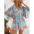 thumbnail image 4 of jinghuiyue Womens Summer Casual Dress V Neck Kimono Sleeve Tropical Print Mini Dresses Beach Vacation Clothes XXL, 4 of 7