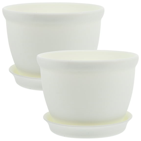 BESTYASH 2Sets White Plastic Plants Pots with Saucer and Drainage Holes for Indoor and Outdoor Use