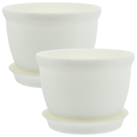 GOOHOCHY 2 juegos de macetas sencillas con bandeja de almacenamiento, macetas de plástico para balcón.