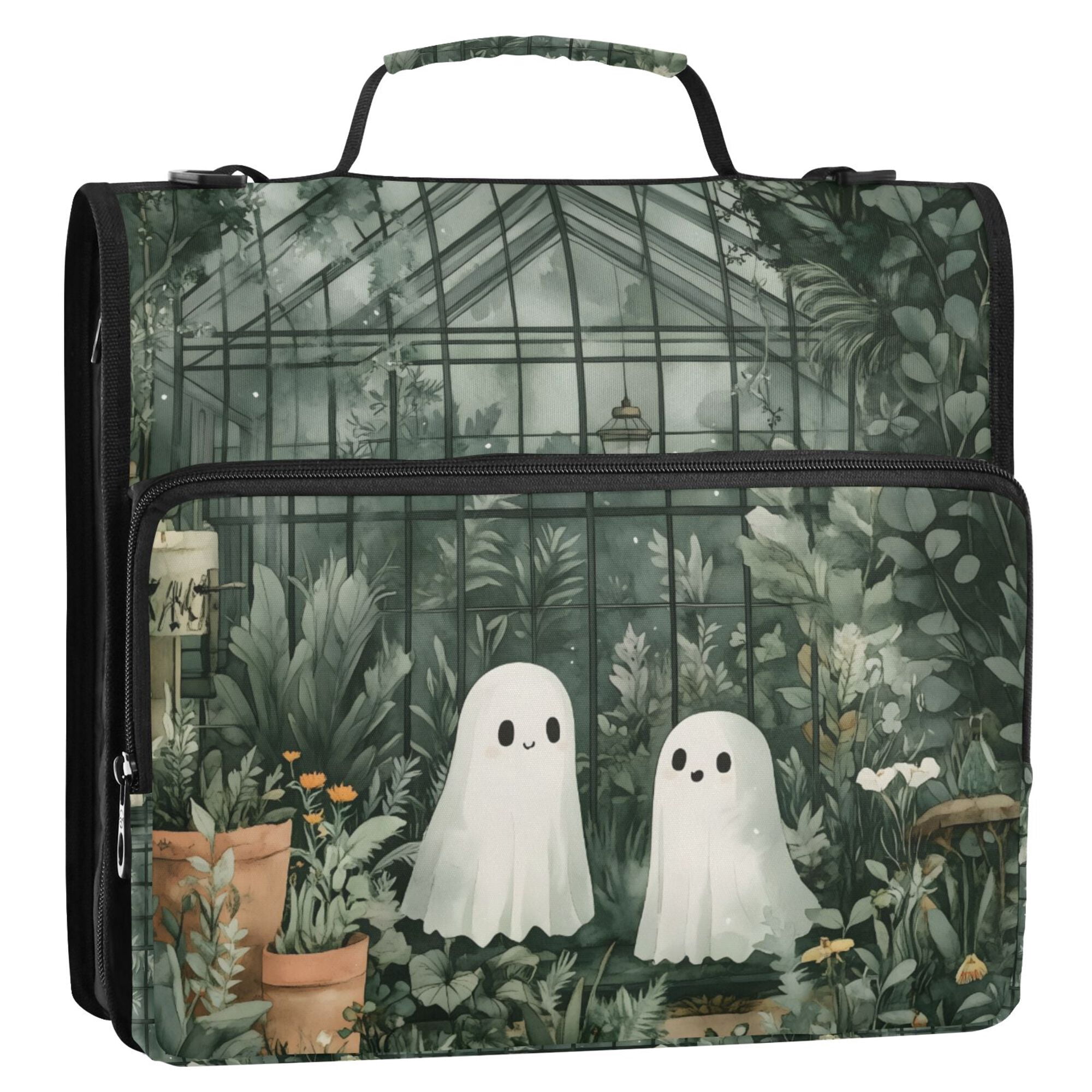 FORMRS Zipper Binder with Shoulder Strap 2-inch Ring 500 Sheet Capacity File Bag, Cute Ghosts Playing
