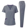 thumbnail image 3 of LYMAYTER Women Medical Uniform Set V-Neck Breathable Uniform Contrast Hospital Duty Nurse Uniform S-2XL, 3 of 4