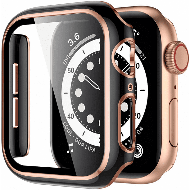 For 40mm Case Compatible with Apple Watch Series 6 SE 5 4 Slim PC Case with Tempered Glass Screen Protector Rose Gold Bezel Full Protection Screen Protector 40mm for iWatch rose gold black Walmart