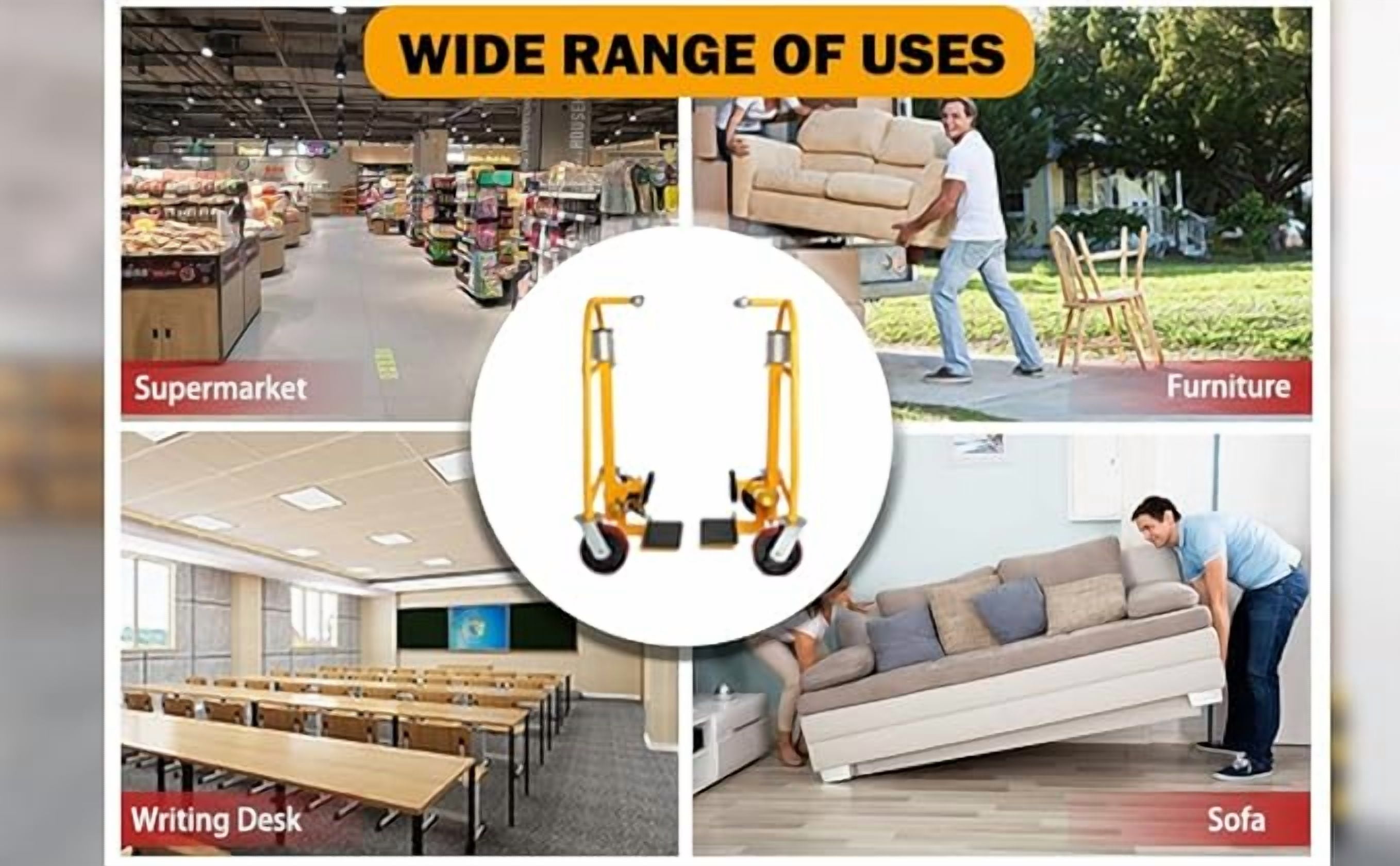 Furniture and Crate Mover, Mechanical Equipment Moving Dolly 1300lbs Capacity,Used for Safely Transporting Cabinets, Furniture, and Crates, 12 Inch Lift Height,  - Set of 2
