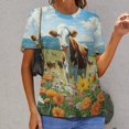 thumbnail image 6 of Farmhouse Highland Cow Funny Cattle And Flower Women's T-Shirt Short Sleeve T Shirts Tops Tee Ladies Loose T, 6 of 6
