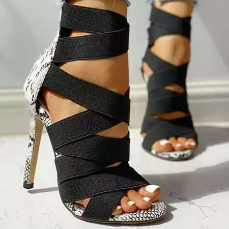 

Sunvit Heeled Sandals for Women- New Style Sexy Casual Fashion Cross Strap Summer Sandals #221 Black-7.5