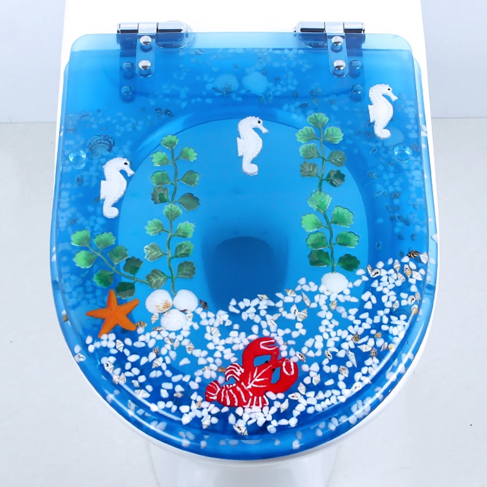 TOOL1SHOoo Toilet Seat Sea Shell Resin Silent Close Toilet Hinges Bathroom Deco  with Seashells Cover U/V Shape Elongated Toilet Seats Bathroom Decor Easy Clean and Install 16.5 Inch