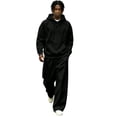 thumbnail image 3 of Sorvello Men's 2 Piece Fashion Tracksuit Loose Fit Hoodie Top Wide Leg Pants Streetwear Outfit For All Season Daily Casual Home Outdoor Wear Black L, 3 of 10