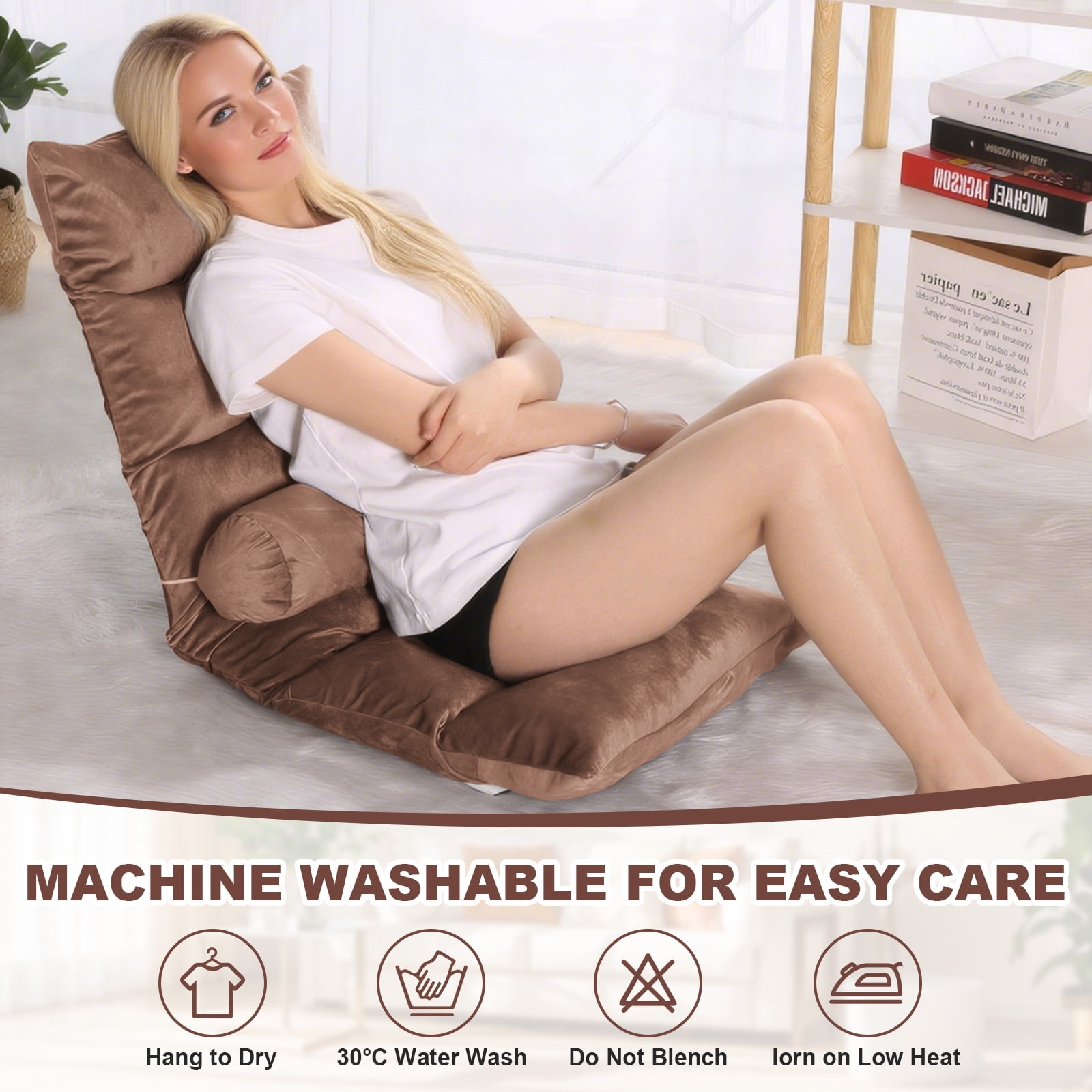 Eurhowing 5-Position Adjustable Floor Chair Folding Gaming Chair, Ergonomic Foldable Lounge Chair, Portable Floor Recliner for TV Watching, Reading, Living Room, Coffee