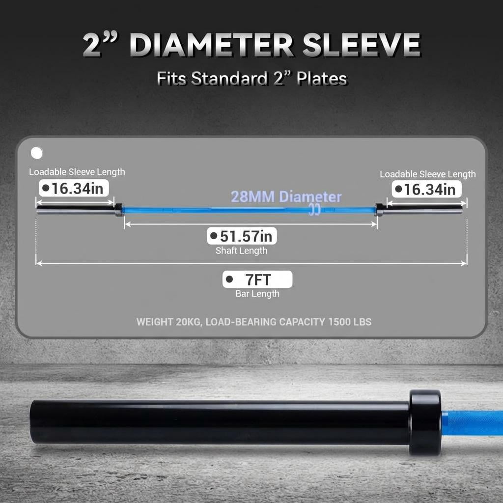 7FT Barbell Bar for Weightlifting & Power Lifting, Strength Training Bar Fits 2" Plates, 700lbs/1500lbs/500lbs Capacity, Bar for Home Gym, Squats, Curls, Snatch Clean Jerk
