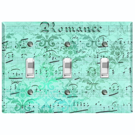 Metal Light Switch Plate Outlet Cover Teal Music Sheet Wallpaper Damask MUS004