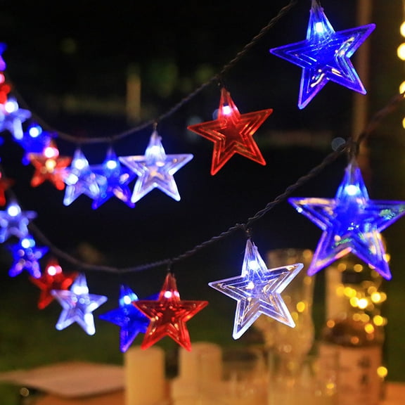 4th of July Decorations,10ft 30 LED Red White and Blue Star String Lights Battery Operated, Patriotic Decor for Memorial Day Independence Day Party Golfcart Fourth of July Decor for Home