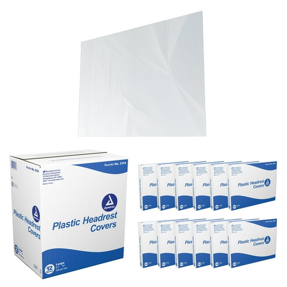 Dynarex Disposable Headrest Covers - Clear Plastic Chair Covers for Dental & Tattoo Chairs - 9.5x14” - 250-Pack Dispenser Boxes, 12 Boxes per Bulk Case