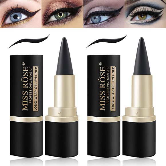 2 Pcs Black Gel Eyeliner Set, Cream Eyeliner Tool Smudge Proof and Waterproof Eyeliner Pencil Matte Black Eye-liner Pencil Tattoo Eyeliner Pen Eyeliner Gel Stick Makeup Eye-liners for Women