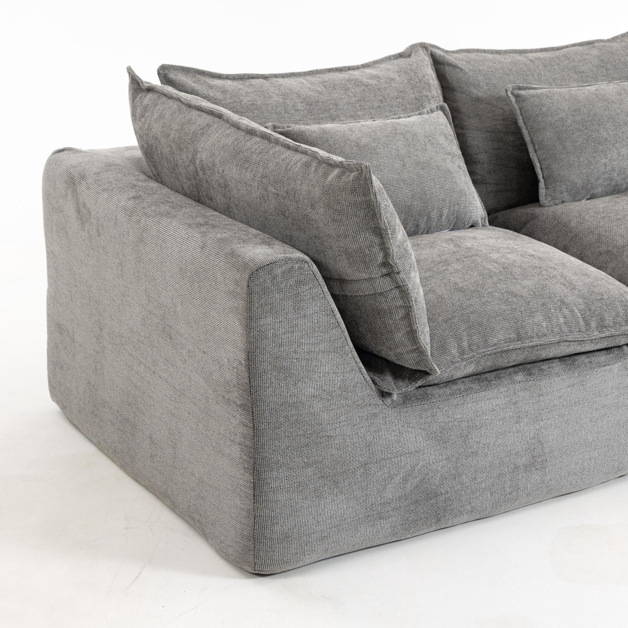 GDF Studio Lunas 74.8" Oversized Modular Cloud Waffle Fabric Sectional Sofa, 2-Seat Comfy Couch for Living Room, Grey