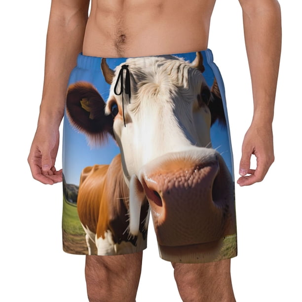 Balery Blue Sky Meadow Cute Cow Bañador para hombre, shorts de playa de secado rápido con entrepierna y forro de compresión-X-Large