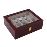 10 Grids Wood Wrist Watch Display Case Jewelry Accessories Storage Holder Glass Window Box Organizer Brithday Gifts