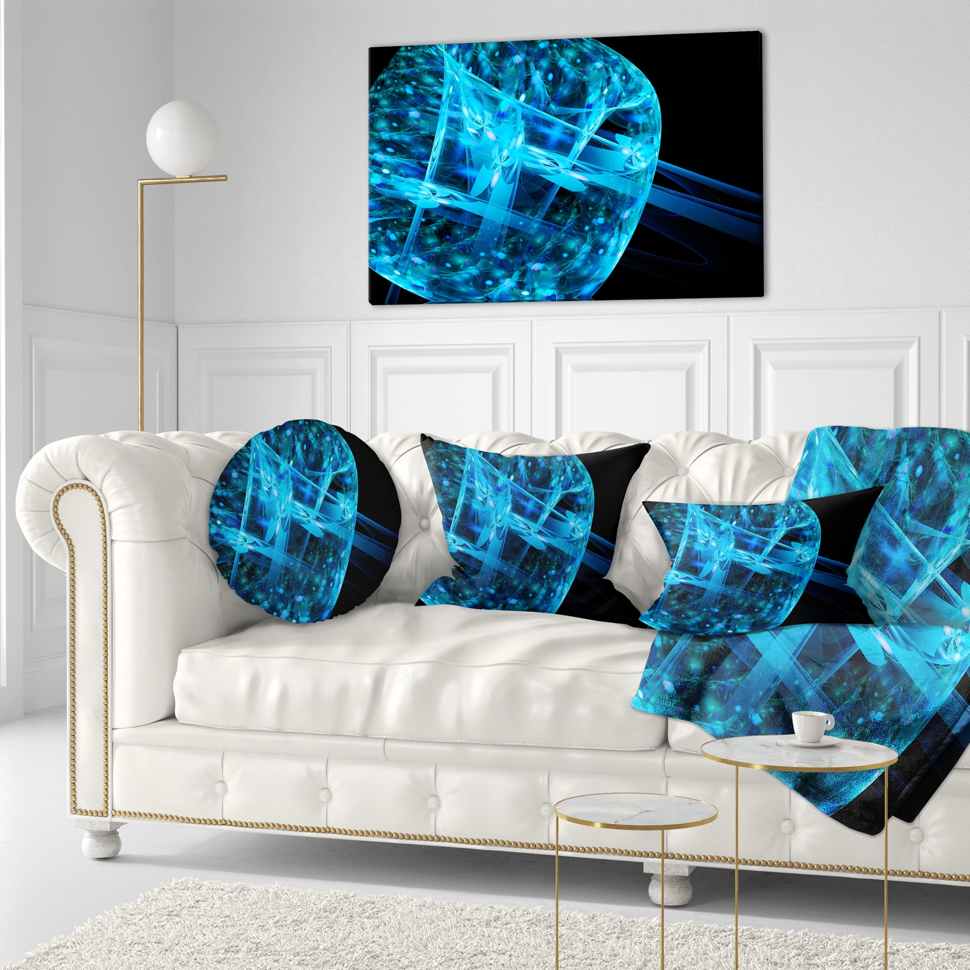 Designart Blue Fractal Cube in Dark - Abstract Throw Pillow - 12x20