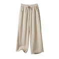 thumbnail image 2 of Tqcoqu Women's Plus Size Cropped Wide Leg Pants Elastic Waist Casual Palazzo Trousers with Pockets,Beige,Women's M-XXXXL, 2 of 8