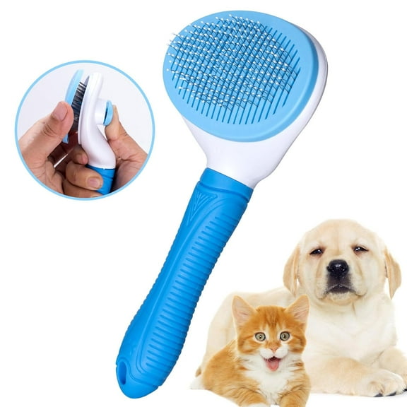 Self Cleaning Slicker Brush Skin Friendly Dog Cat Bunny Pet Grooming Shedding Brush Gently Removes Loose Undercoat Pet Deshedding Massaging Tool For Shedding Long Short Haired Dogs Cats Rabbits  Blue