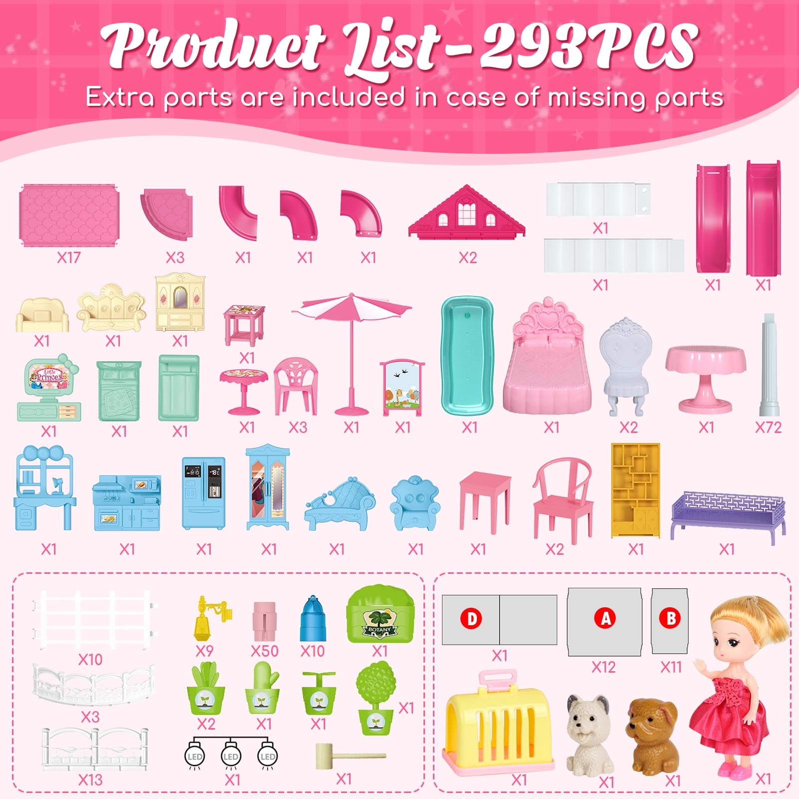 Doll House - Toys for 4 Year Old Girl, Dream Dollhouse 12 Rooms Playhouse with LED Lights Furniture and Accessories, Pretend Play Kit Doll Houses for Girls 4 6 Years