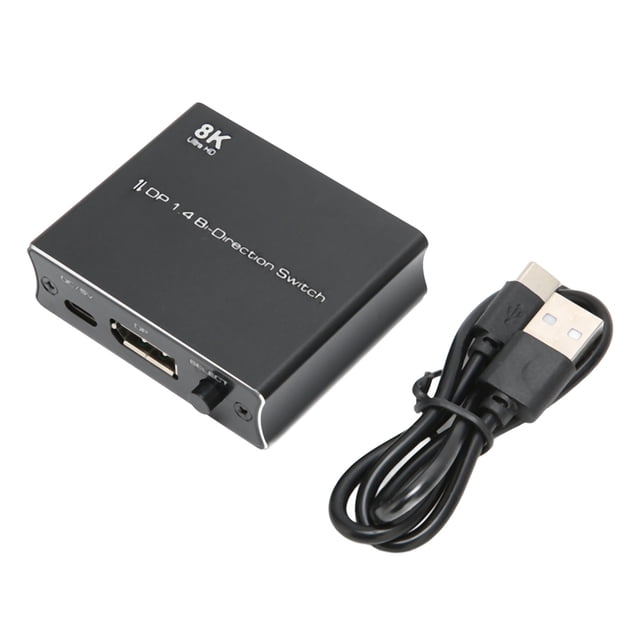 8K Displayport 1.4 Interruptor de 2 vías 1 entrada 2 salidas o 2 en 1 salida Interruptor DP bidireccional Plug and Play de alta resolución negro