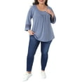 thumbnail image 2 of Agnes Orinda Women's Plus Size Tops Long Sleeve Crochet Panel Hollow Out Pleated Casual Tunics Blouse 1X Gray Blue, 2 of 6