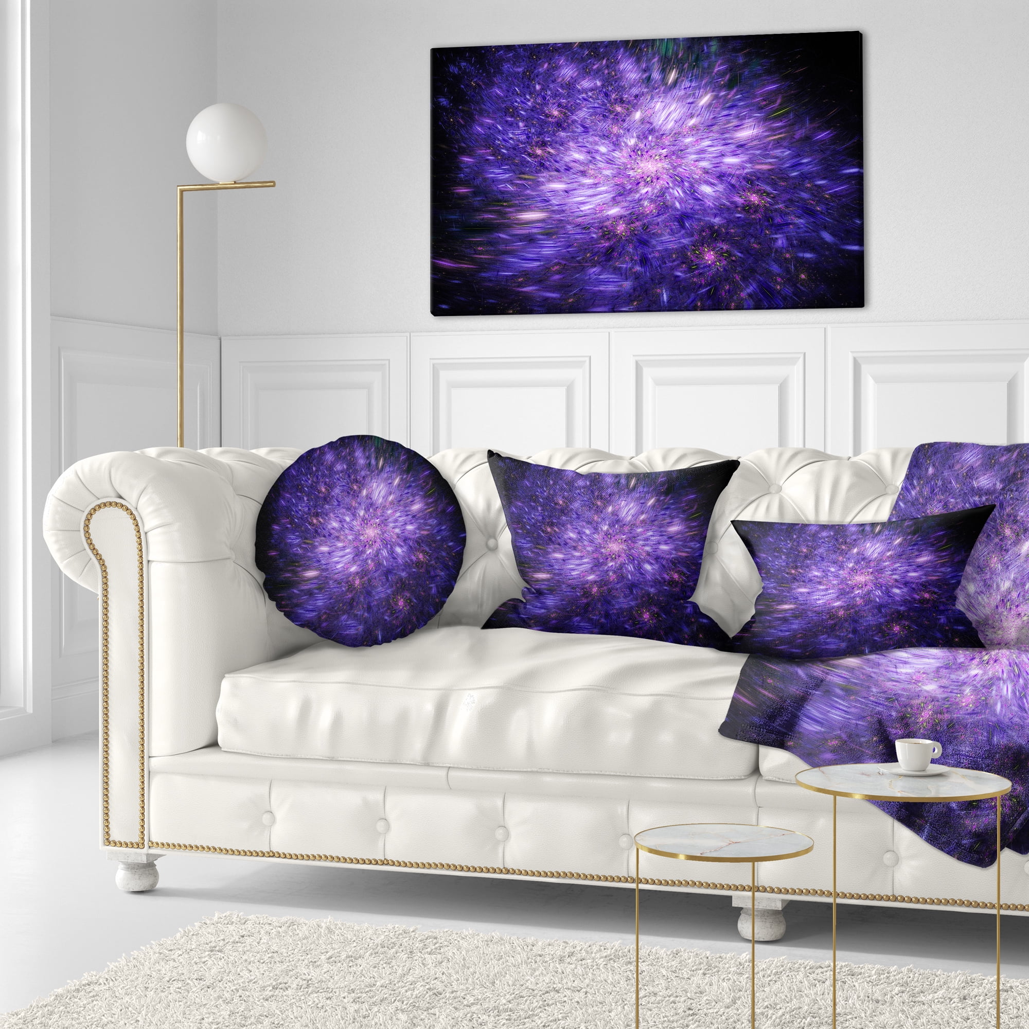 Designart Purple Fireworks on Black - Abstract Throw Pillow - 12x20