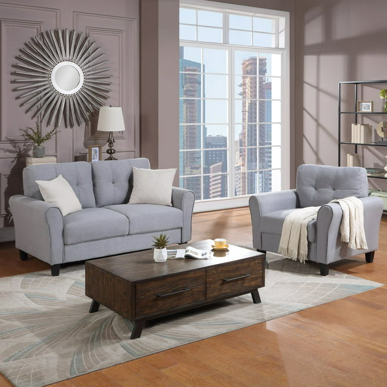 Linen Fabric Modern Sofa Set Loveseat
