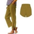 thumbnail image 3 of Women's Linen Cotton Blend Trousers with Elastic Waist and Side Slits Comfortable Straight Leg Casual Long Pants, 3 of 7