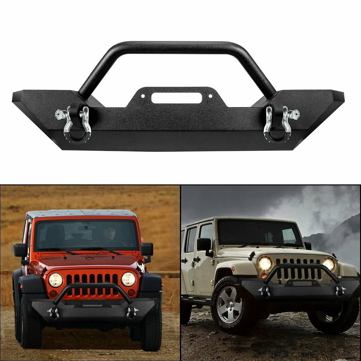 KYX Front Bumper Textured Black w/ Winch Plate&D-ring For 2007-2018 Jeep  Wrangler JK 