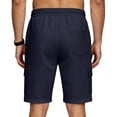 thumbnail image 4 of JTSRKL Men's Outdoor Cargo Shorts Solid Waffle Knit Drawstring Elastic Waist Multi Pocket Short Pants Lightweight Summer Beach Daily Casual Trunks Navy S, 4 of 7
