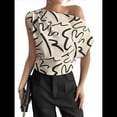 thumbnail image 3 of Blusa de Mujer con Cuello Asimétrico Estampado y Fruncido, Elegante, para Oficina y Trabajo Albaricoque M, 3 of 8